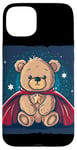 Coque pour iPhone 15 Plus Good Sleep Ours en peluche en costume de super-héros avec cape