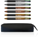 , 4 Multi - Stylo 4 Couleur Metal, 6 Pièces + Etui, Encre Bleue, Rouge, Verte Et Noire - Stylo Bille 0.1 Mm Pour Papeterie, Accessoire Bureau Et Fourniture Scolaire - Stylo Couleur, Trait Fluide