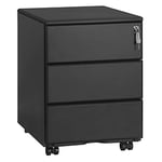 WOLTU Caisson de Bureau Caisson de Rangement avec Serrures et roulettes pour Bureau Studio,Placard de Rangement Caisson en Métal avec 3 Tiroirs pour Dossiers, Noir SK024sz