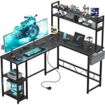 Devoko Bureau Gaming avec LED 160 x 120 cm, Bureau d'angle Gaming avec 2 Prises de Courant et 2 Ports USB, Bureau Informatique avec Etageres de Rangement, Structure en Acier, Noir