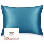 Adubor Silk Pillowcase for Hair and Skin with Hidden Zipper, Both Side 23 Momme Silk,900 Thread Count (50x75CM, Peacock Blue, 1pc)