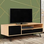 Meuble TV 113 cm vintage NOEMI 1 porte 1 tiroir bois pied épingle