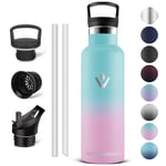 Vikaster Bouteille d'eau - Thermos 0.5l, Gourde Avec Paille, Gourdes Sans BPA, Gourde Enfant & Adulte pour Sport, école, Bureau, Gym, Voyage