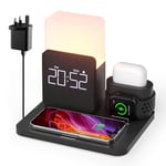 3 in 1 Wireless Charging Station, Wireless Charger, Alarm Clock with Wireless Charging, Night Light, Charging Station for Apple Devices iPhone 14/13/12/11/Pro/Pro Max/Mini/XS/XR/X/8/Plus 18W Adapter