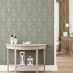 Woodland Damask Wallpaper 923706 Green Stag Head Birds Floral Leaf Arthouse