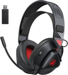 Casque Gaming sans Fil 2,4 GHz pour PS5 PS4 Switch PC Mac, Casque de Jeu Bluetooth léger, Casque Bluetooth Over-Ear avec Microphone Amovible, Batterie de 50 Heures, Noir