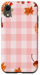 Coque pour iPhone XR Rose Vintage Carreaux Feuilles Automne Citrouille Épices Récolte