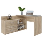 MOLINE - Bureau d'angle avec rangement - 3 tiroirs + 2 etagères - 120x50x76 cm - Bureau d'ordinateur