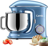 Camic Robot Pâtissier Multifonctions, Pétrin 8L 1500W Puissant, Robot de Cuisine avec Crochet Pétrisseur, Batteur, Fouet à Fil, Couvercle, Compatible Lave-vaisselle (8 L, bleu)