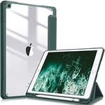 FINTIE Coque Compatible avec iPad 10.2 Pouces 9ème/8ème/7ème Génération (2021/2020/2019) - [Rangement de Stylet] Housse Arrière Transparente Claire Etui Antichoc Bords en TPU, Vert Forêt