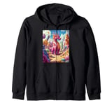 Playful Pink Dragon Exploring a Whimsical Candy Land Zip Hoodie