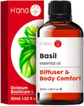 H’ana Basil Essential Oil for Diffuser - 100% Pure & Natural Therapeutic Grade Basil Oil Essential Oil for Pain, Hair Growth, Sinus, Herbaceous & Refreshing Aroma (30 ml)