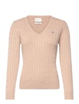 GANT Stretch Cotton Cable V-Neck Beige