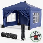 VOUNOT Tonnelle de Jardin 3x3m Pop up Tente Pliable avec Parois Imperméable Anti UV Respirable Hauteur Réglable avec Sac de Transport Installation Facile Bleu