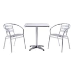 Salle à manger de jardin en aluminium : une petite table carrée et 2 chaises - MONTMARTRE