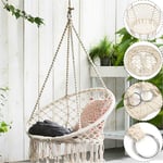 Chaise suspendue, hamac, tissage de corde en coton à pompons, balançoire panier suspendu, beige (avec un coussin d'assise beige)