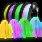 250g*4 Luminescent Filament PLA 1,75 mm Glow in the Dark Filament, PLA luminescent pour imprimante 3D, violet+jaune+vert+blanc à arc-en-ciel.[G927]