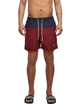 URBAN CLASSICS Swimming Trunks, Men's Swimming Shorts, Beach Pants with 2 Pockets + Back Pocket with Zipper, Quick Dry Swim Shorts for Men, Colour: Navy/Burgundy, Size: Small