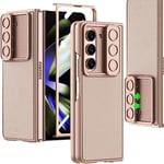 Miimall for Samsung Galaxy Z Fold 5 Case with Screen Protector, Premium PU Leather + PC Shell with Camera Lens Protector Ultra-Thin Full Coverage Protective Cover for Galaxy Z Fold 5 5G-Gold