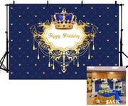 2,1x1,5m Fond Photo Motif Petit Garçon Bleu Anniversaire Fond Prince fête Photographie Toile de Fond Couronne d'or décoration bannière bébé Douche gâteau Accessoires de Table Studio Photo