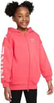 NIKE FD2960-648 G NSW CLUB FLC AIR HD FZ LS Sweatshirt Girl's LT FUSION RED/MED SOFT PINK Size S