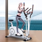 AORISSE Elliptical Machine, 3-In-1 Fitness Cross Trainer Elliptical Trainer Exercise Bike Treadmill Space Walk Machine Magnetic Control Silent Home Fitness Equipment with Seat,White