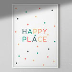 Happy Place Décoration Murale pour Chambre d'enfant Cadre Blanc sans Support A3 Cadeau de Naissance