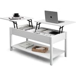 Table Basse avec Dessus Relevable en Hauteur, Table Basse avec Compartiment Caché, Table Basse Salon Extensible 2 Voies, Fond avec Rangement Ouvert