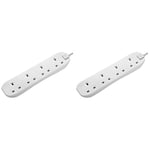 Masterplug BSG3-MP Four Socket Long Extension Lead, 3 Metres, 13 Amp, White (Pack of 2)