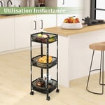 Maisonchic - Chariot de Cuisine Pliable à 3 Niveaux Desserte de Rangement en Métal avec 2 Roues Verrouillables pour Salon/Chambre/Bureau Maison Chic