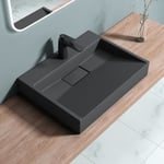 Sogood Lavabo Suspendu avec Bonde Vasque à Poser Gris Noir Anthracite Mat 50cm x 38cm x 11cm Evier Rectangulaire Colossum19-500