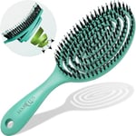 Brosse Cheveux avec Poil de Sanglier - Double Ressort Spirale - Sans Tirer - Magique Démêlante Pro