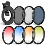 NEEWER 77mm ND+CPL + Set de filtres à Effet avec Pince pour téléphone Portable, Filtre polarisant ND32, Filtre étoile 6 Points, 4 filtres Couleur dégradés, Compatible avec 15 14 Pro Max 14 13 12 11