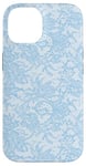 Coque pour iPhone 14 Dentelle vintage bleu clair avec fleurs