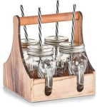 Avilia Set Plateau en Bois avec 4 Bouteilles en Verre pour Pique-Nique et piscines 20 x 22 x 22 cm, Marron