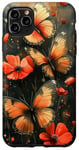 Coque pour iPhone 11 Pro Max Papillons rouges avec des fleurs rouges la nuit