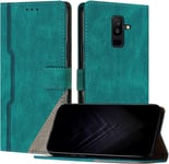 Étui Pour Samsung Galaxy A6 Plus 2018, Housse En Cuir Pu Avec [Protection Antichoc Tpu] [Fonction Support] [Porte-Cartes ] Antichoc Magnétique Coque Pour Galaxy A6 Plus 2018 - Vert