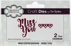 Sue Wilson Mini Expressions Miss You Die, Metal, Silver, 12.5 x 8 x 0.8 cm