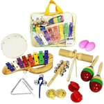 A-Star Coffret cadeau de 13 instruments de musique à percussion avec sac de rangement, xylophone et shakers inclus, mini groupe amusant pour débutants