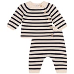 Petit Bateau Stripete Strikket Sett Med Genser Og Bukser Beige | Hvit | Newborn