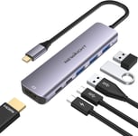 Hub Usb C, Adaptateur Usb C 6 En 1 Avec Hdmi 4K, 3 Usb 3.0, 100 W Pd, Port De Données Usb C, Haut Débit 5 Gbit/S, Usb C Vers Hdmi Pour Macbook Air/Pro, Ipad, Iphone 15/ Iphone 16 Série