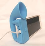 BLUE Portable Silicone Horn Amplifier Loud Speaker Desk Stand Apple iPhone 5 5S