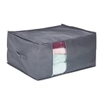 Relaxdays Caisse de Rangement en Tissu, Fermeture éclair, pour Linge Maison, à Ranger sous lit, HLP : 30x60x45 cm, Gris