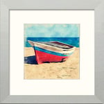 Lumartos, Boat on Beach Contemporary Home Decor Wall Art Watercolour Print, Matt Silver Frame, 14 x 14 Inches