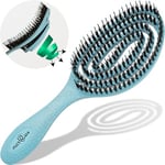 Brosse Cheveux avec Poil de Sanglier - Double Ressort Spirale - Sans Tirer - Magique Démêlante Pro