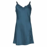 Lady Avenue Pure Silk Slip With Lace Petrol silke Large Dame