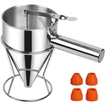 Entonnoir a Piston Inox, Entonnoir Cuisine 1,2 Litre Multi-calibre Piston Patisserie avec Support, Distributeur de Pate pour Gâteaux, Crêpes et Desserts