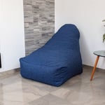 Pouf fauteuil XXL d'intérieur en tissu effet lin - 120x70x90 cm - Bleu indigo