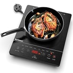 Karinear Portable Ceramic Hob for ALL Cookware, Pulg in Single Electric Hob with 4-Hour Timer, 9 Power Levels Up to 2000W, 8 Pre-set Functions Touch Sensor Control, Safety Lock