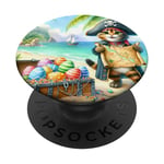 Chat pirate avec carte au trésor des œufs de vacances Pâques PopSockets PopGrip Interchangeable